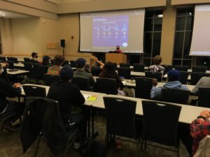 Eliana Fox of Local Motion presents at the "Lock N Learn" bike safety skills workshop at UVM